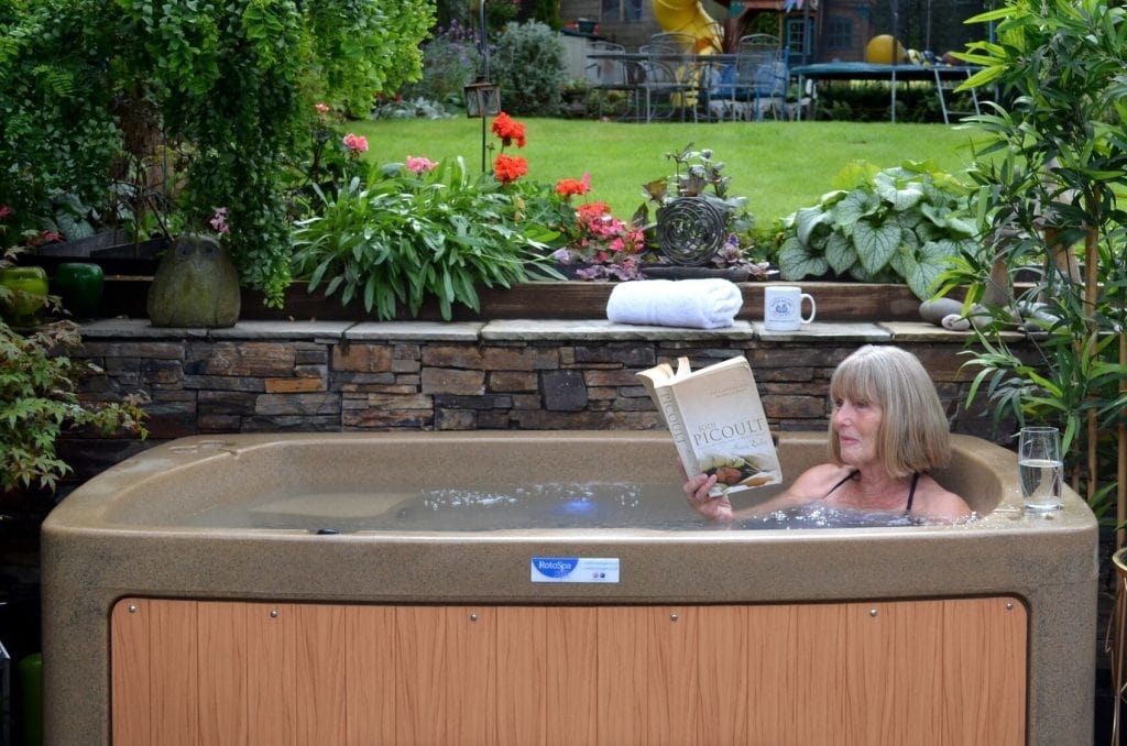 lady sitting in hot tub